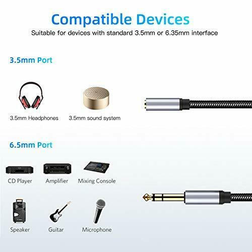 6.35mm 1/4 Male to 3.5mm Female Jack TRS Headphone Audio Cable 0.25m