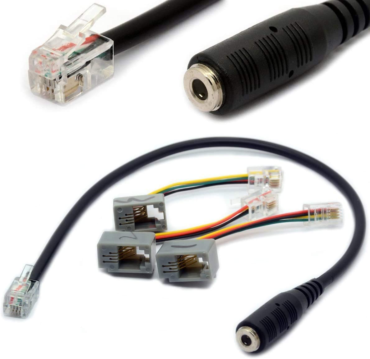 4P4C RJ9/RJ10 to 3.5mm Female Headset Adapter Cable Stereo Converter for Cisco, Plantronics