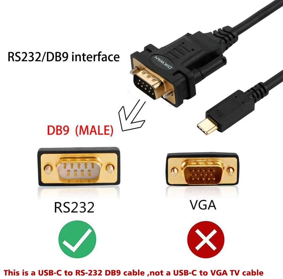 USB C to RS232 DB9 Serial Port Cable with FTDI Chipset