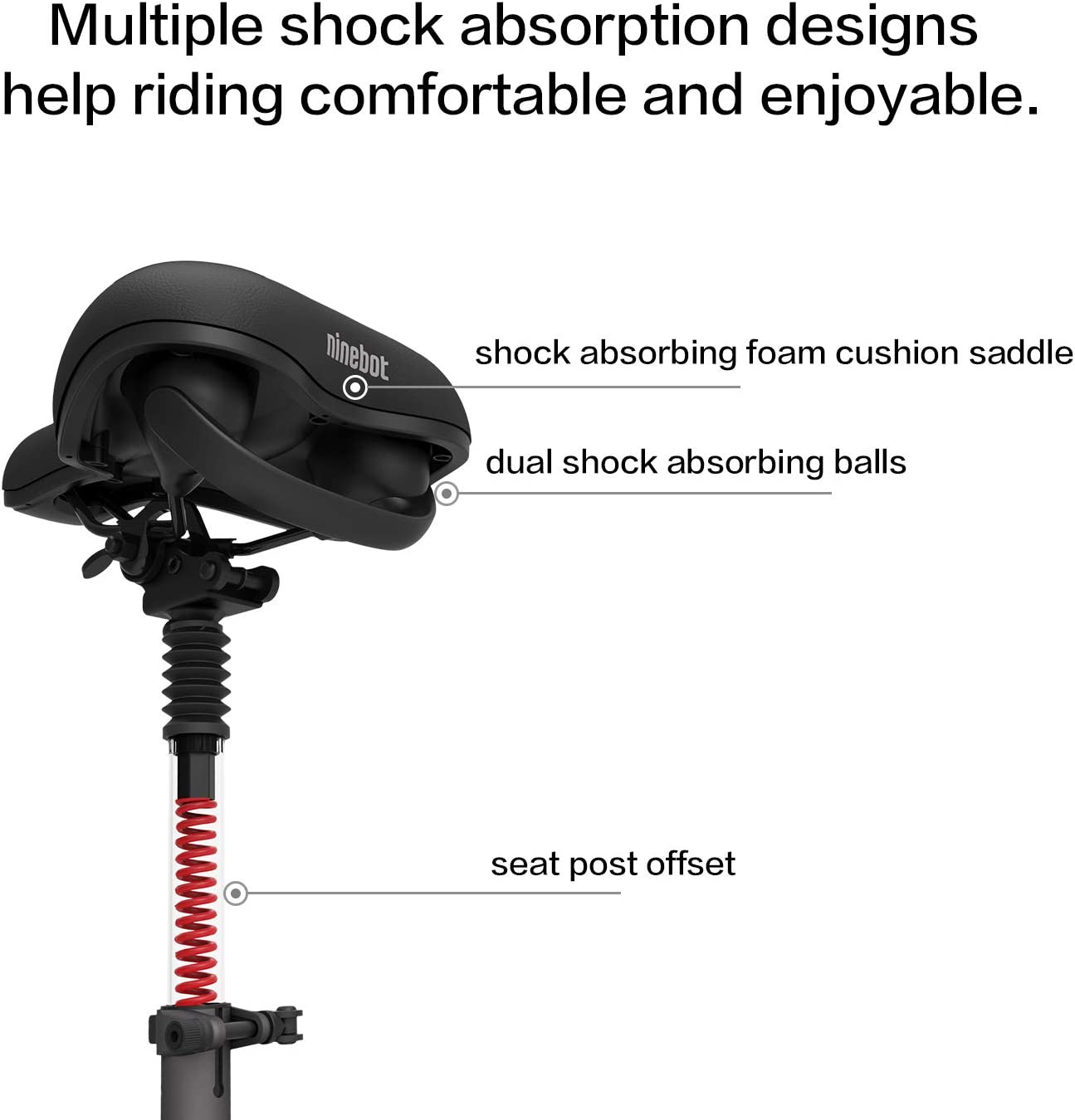 Segway Ninebot Electric Scooter Seat Saddle for MAX G30P and G30LP, Adjustable Comfortable and Shock Absorbing MAX Seat Saddle, Black, Large