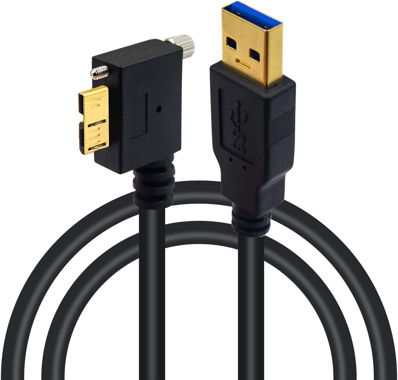 USB-A 3.0 Male to Micro-B Charge & Sync Cable with Screws (Left Angle)