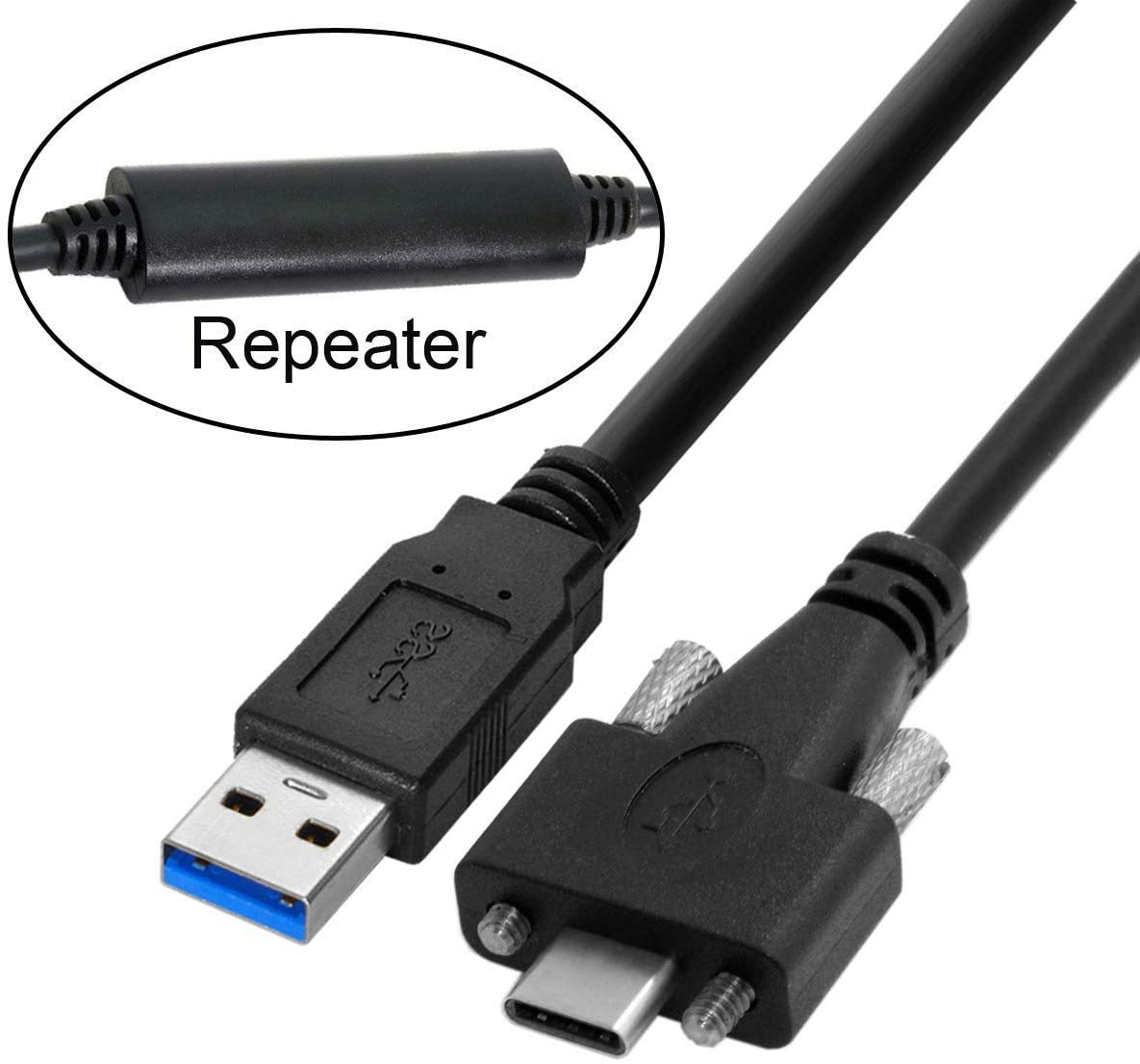 USB 3.0 A Male to USB C Dual Screw Locking Panel Mount Data Charge Cable 1.2m / 2m /3m