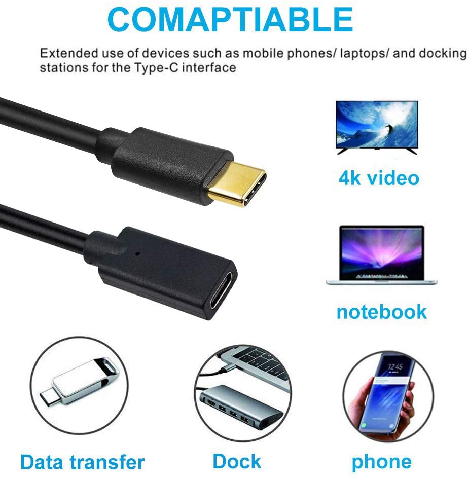 USB 3.1 Type-C Male to Female Fast Charging Extension Cable