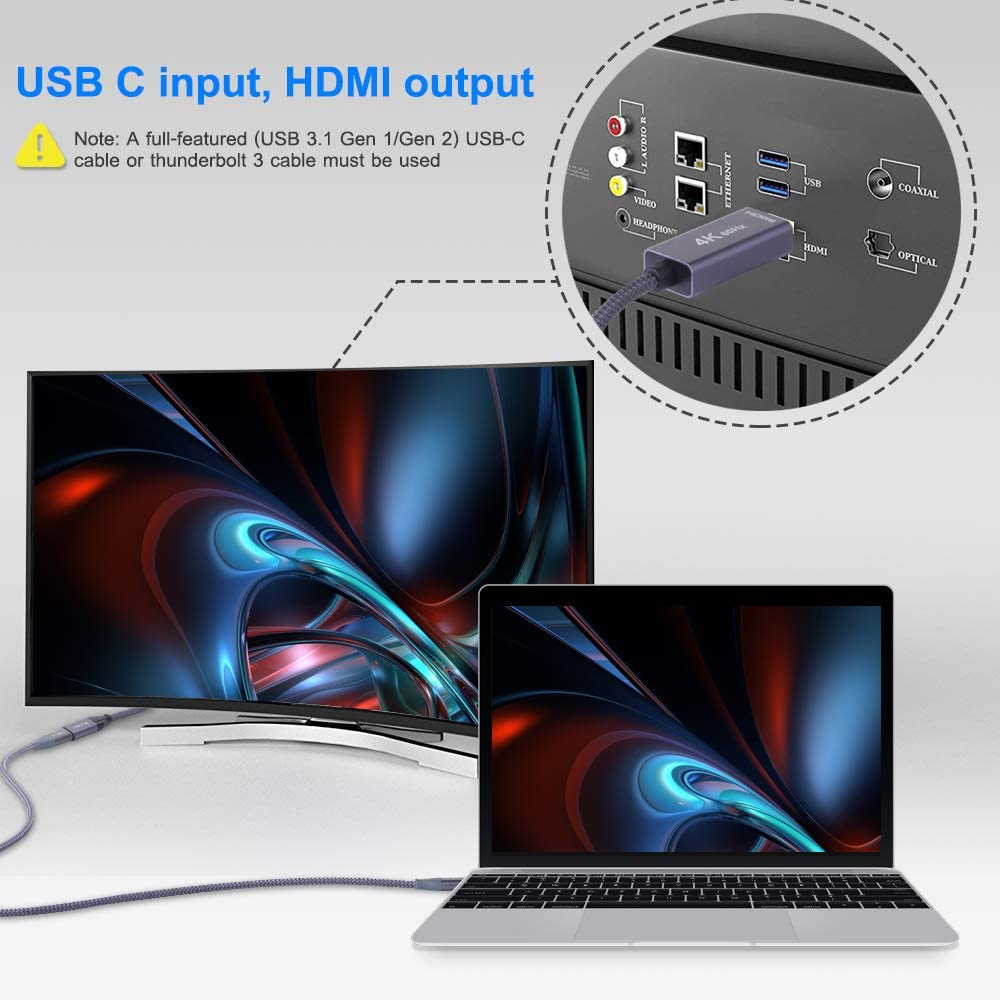 USB-C Input to HDMI Ouput Converter 4K 60Hz Thunderbolt 3 Cable 0.2m