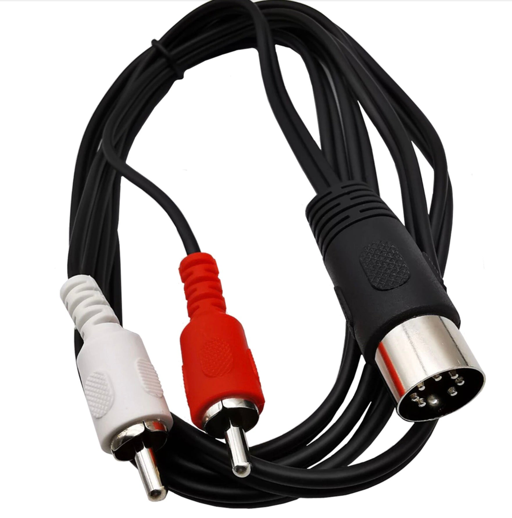 7 Pin DIN to dual RCA phono cable connected to compatible Hi-Fi audio equipment
