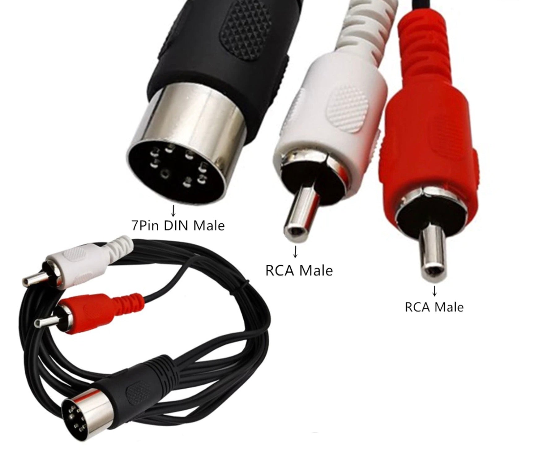 7 Pin DIN male to dual RCA phono audio cable compatible with Bang and Olufsen, Naim and Quad Hi-Fi systems