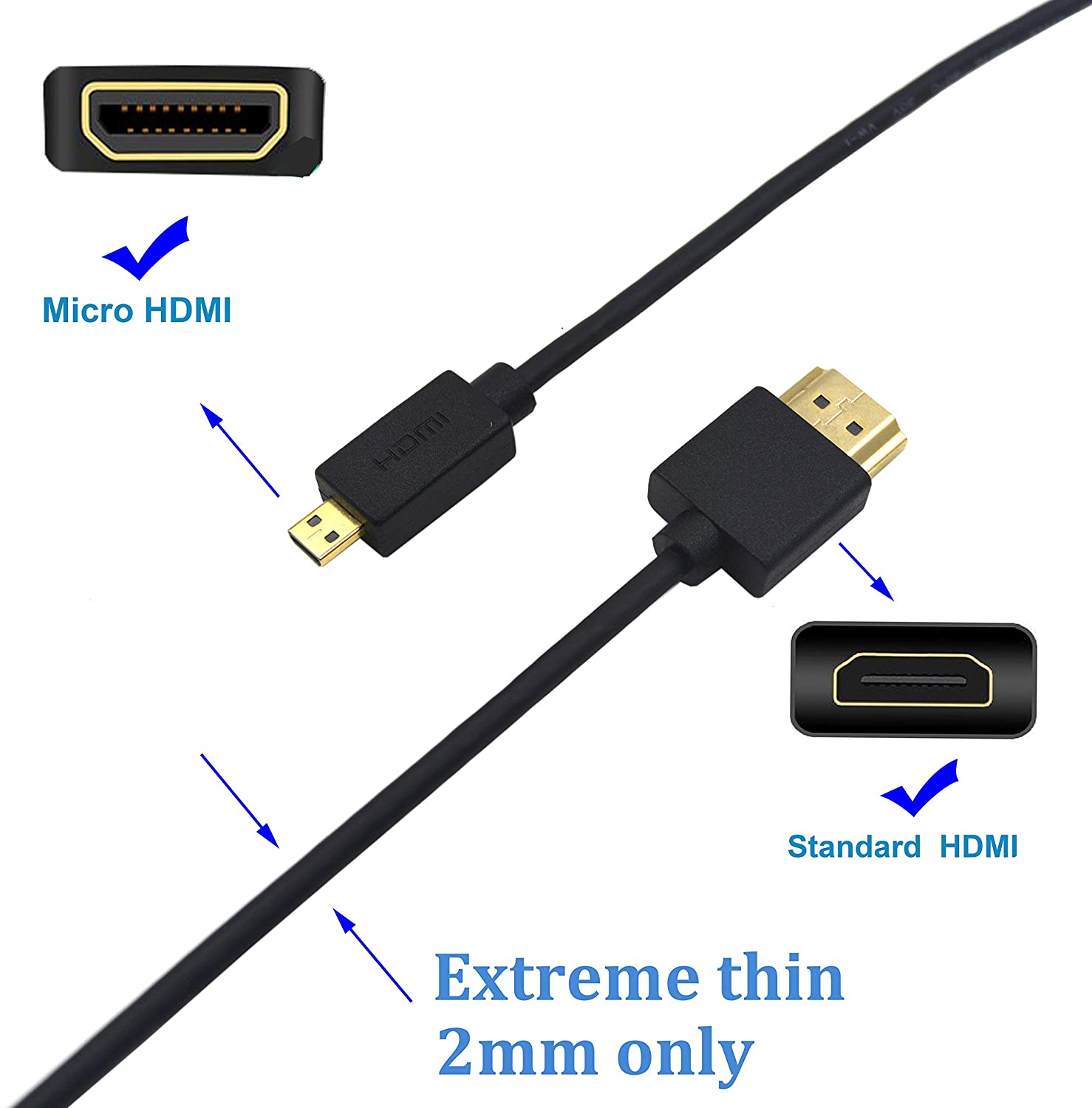 Ultra Thin Micro HDMI to HDMI 4K Cable 4K 0.15m