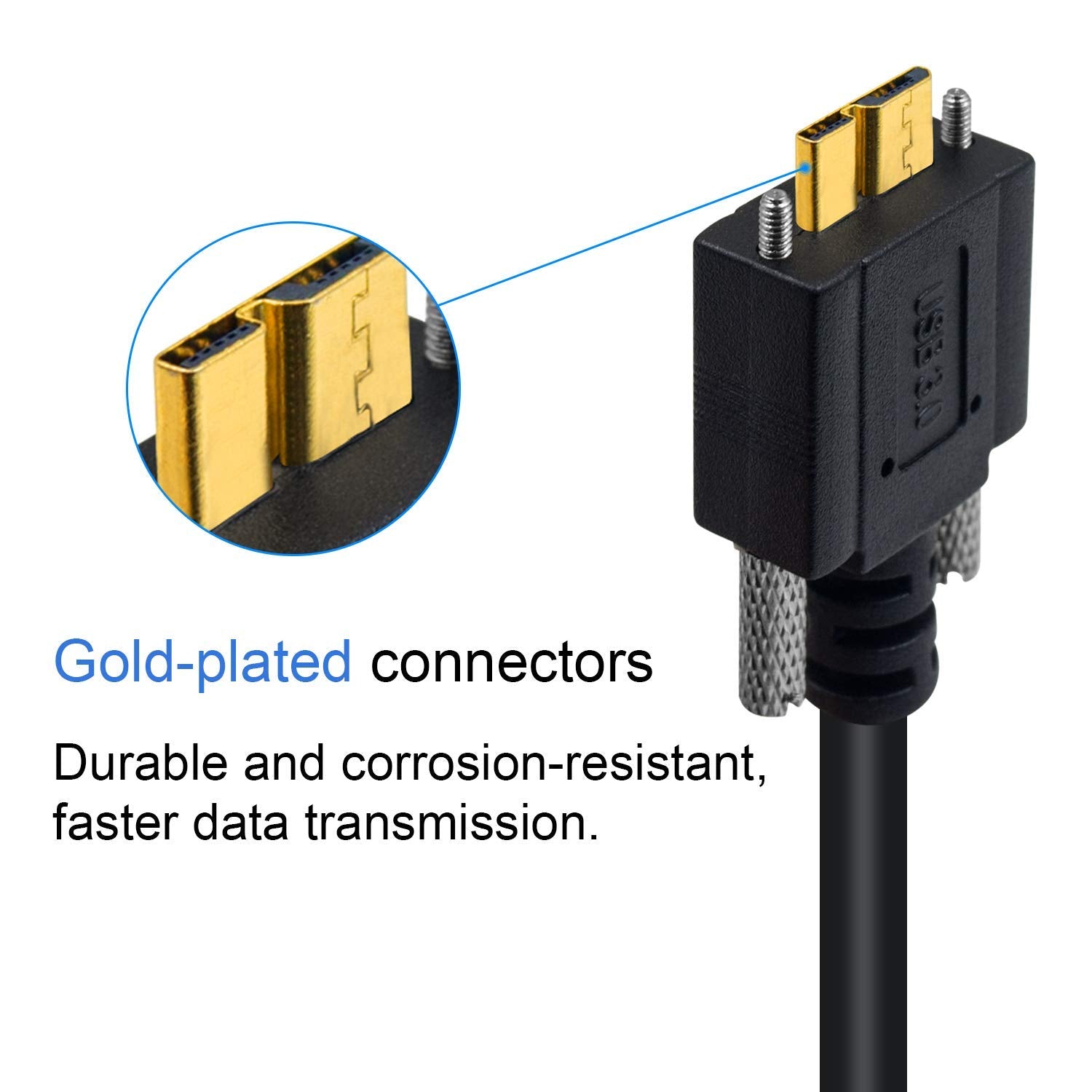 USB 3.0 A Male to Micro-B Charge & Sync Panel Mount Cable with Locking Screws