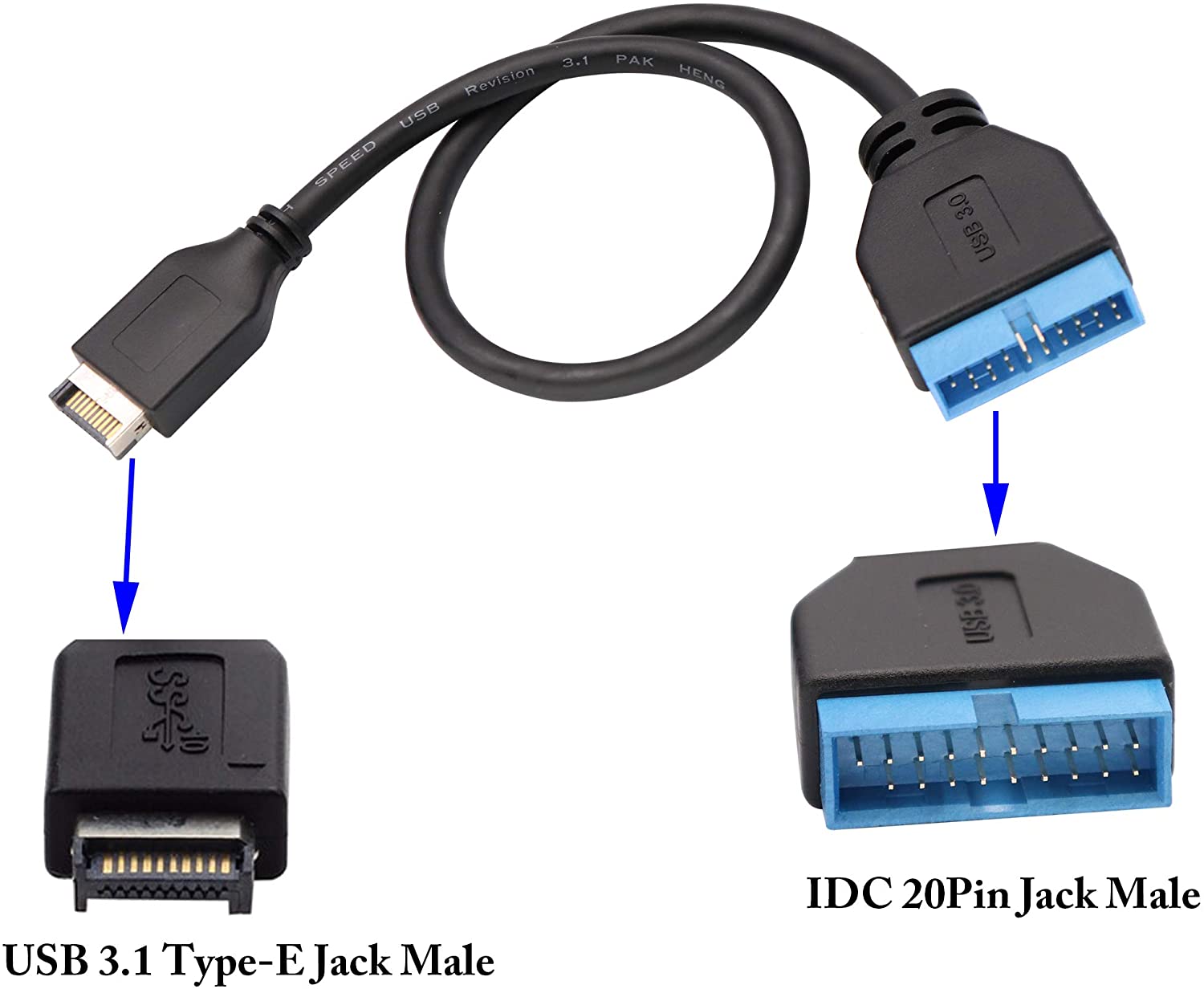 USB 3.1 Type E Front Panel Header Male to USB 3.0 MotherBoard IDC 20Pin Male Cable 0.3m