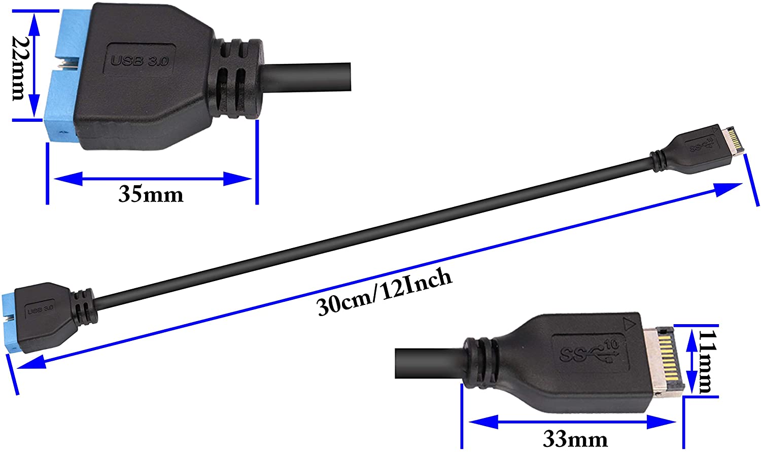 USB 3.1 Type E Front Panel Header Male to USB 3.0 MotherBoard IDC 20Pin Male Cable 0.3m