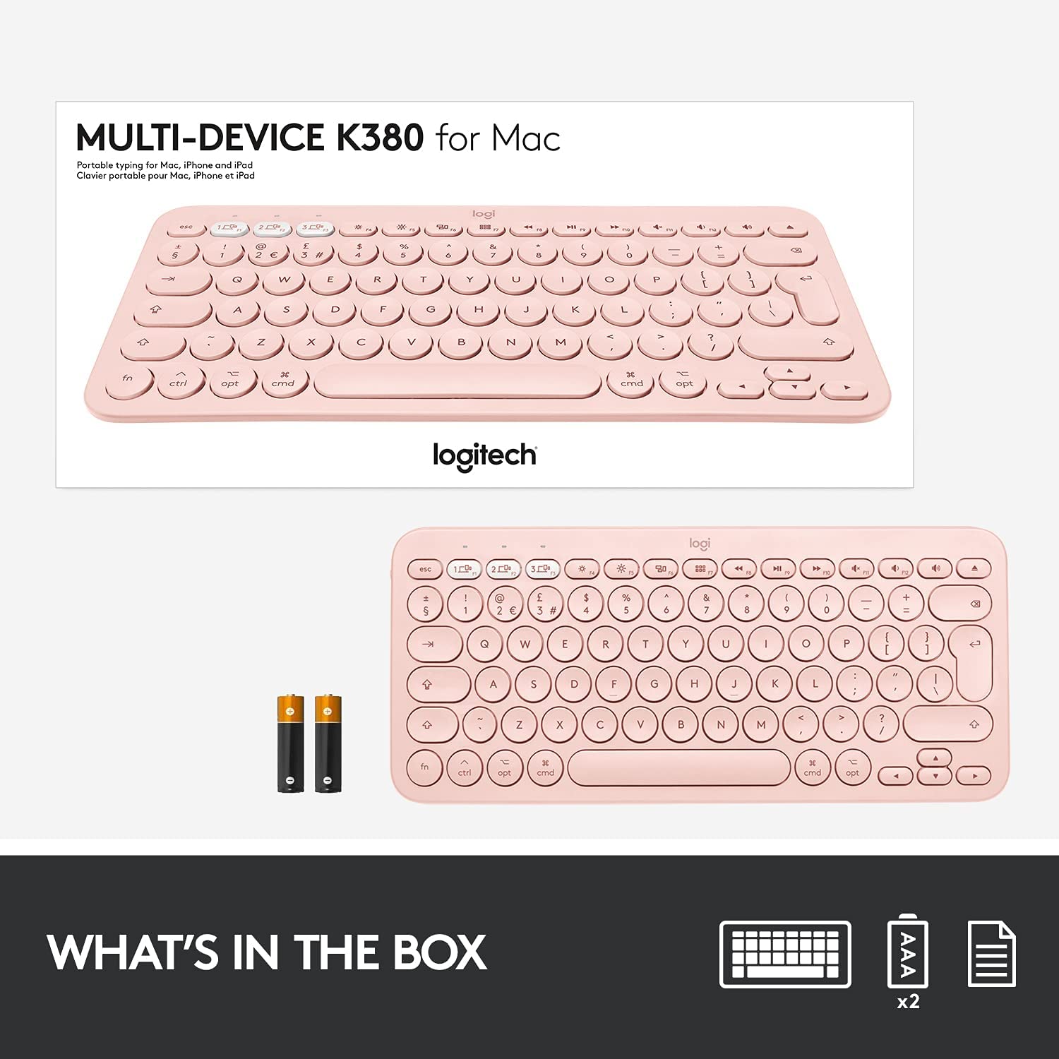 Logitech K380, Mini, Bluetooth, QZERTY, Rose, Keyboard