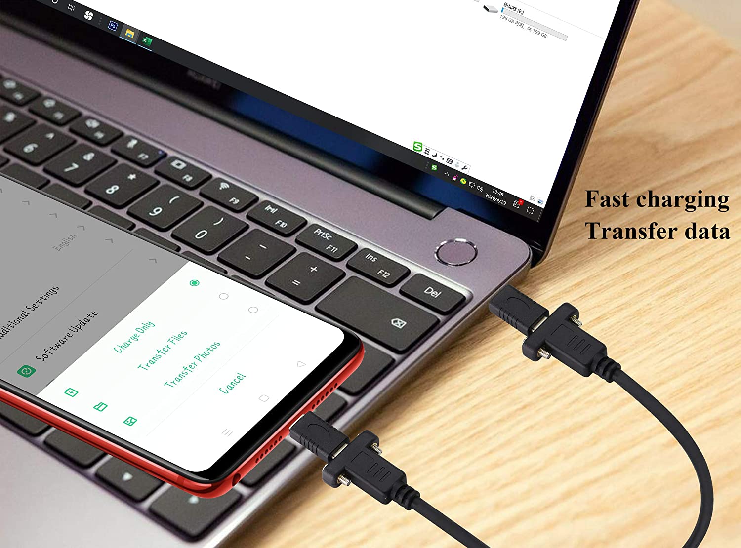USB C Female to USB C Female Panel Mount Extension Cable USB 3.1 Gen2 3A