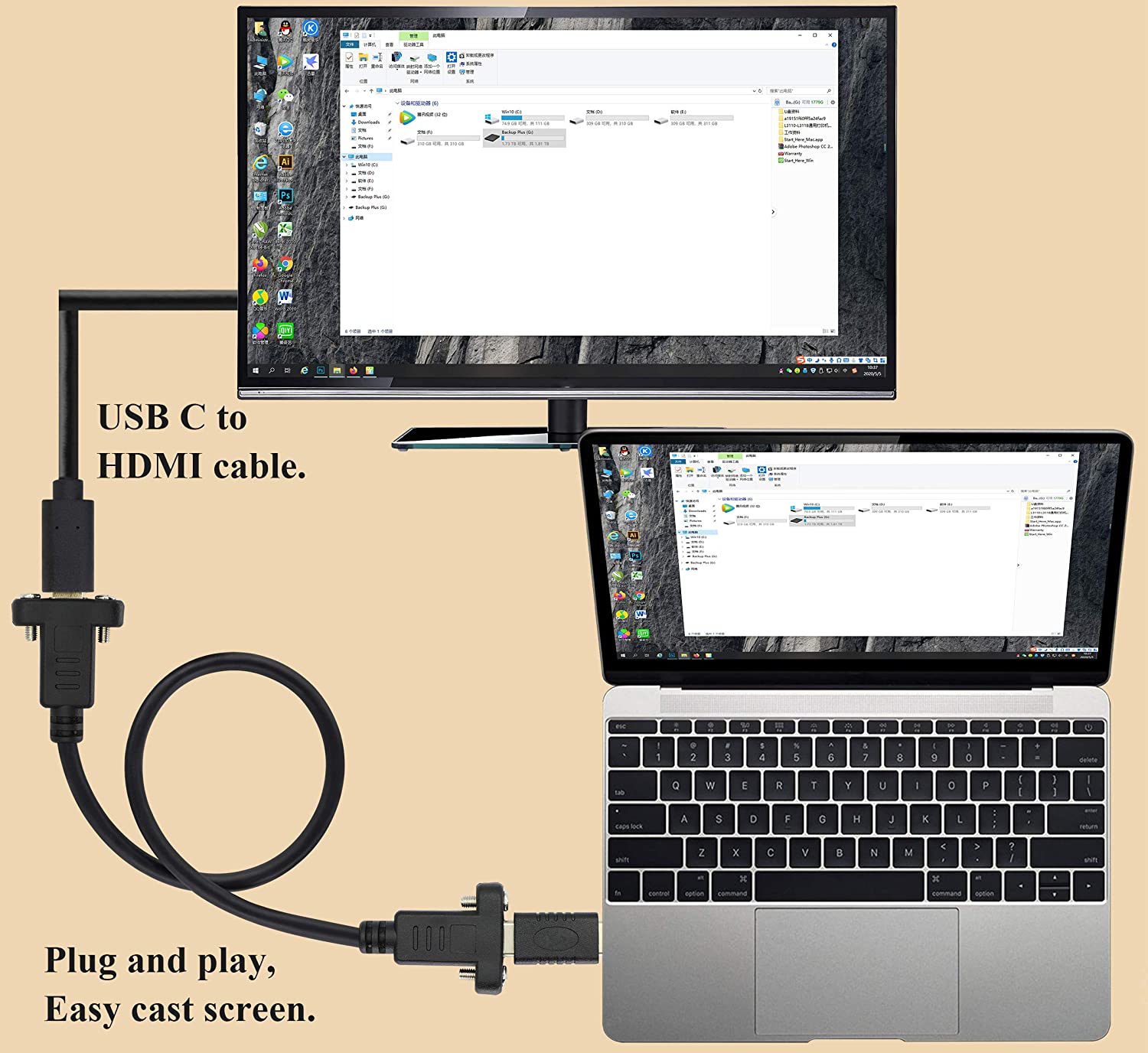 USB C Female to USB C Female Panel Mount Extension Cable USB 3.1 Gen2 3A
