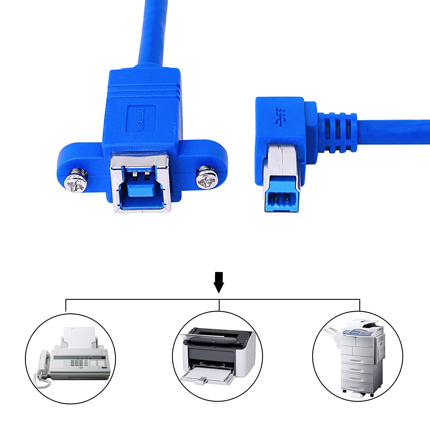 USB 3.0 Type B Angled Male to Female Printer Extension Cable with Panel Mount 50cm