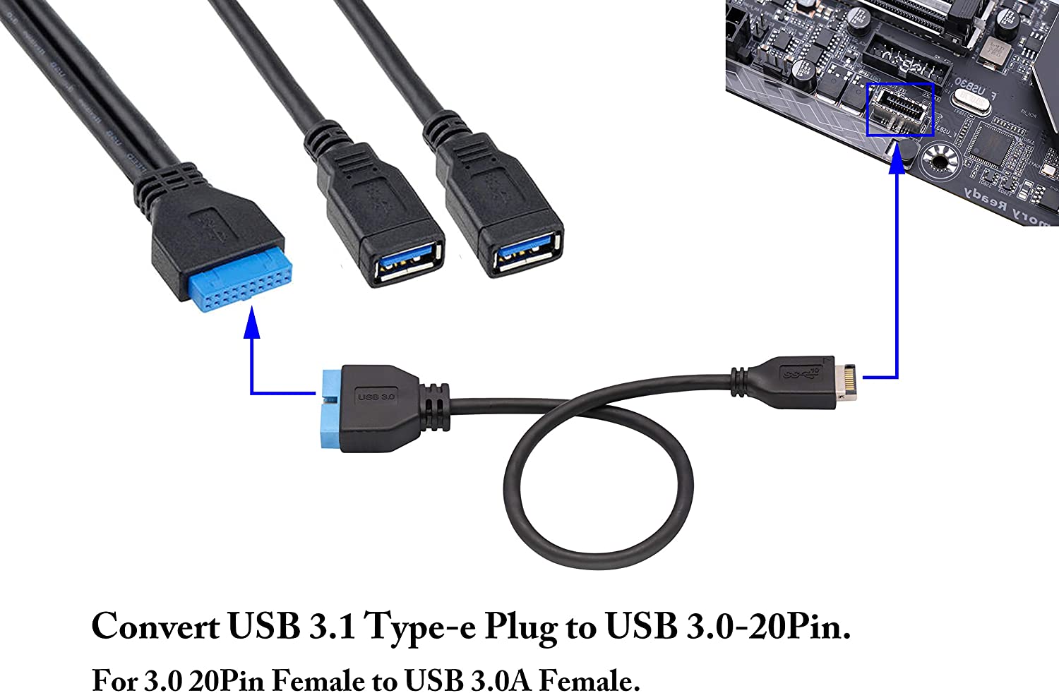 USB 3.1 Type E Front Panel Header Male to USB 3.0 MotherBoard IDC 20Pin Male Cable 0.3m