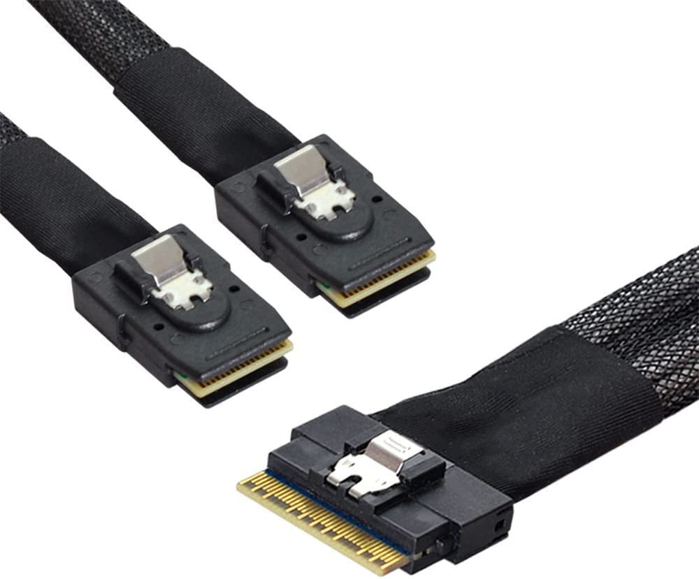 PCI-E Ultraport Slimline SAS Slim 4.0 SFF-8654 8i 74 Pin to Dual SFF-8087 Mini SAS PCI-Express Cable 0.5m