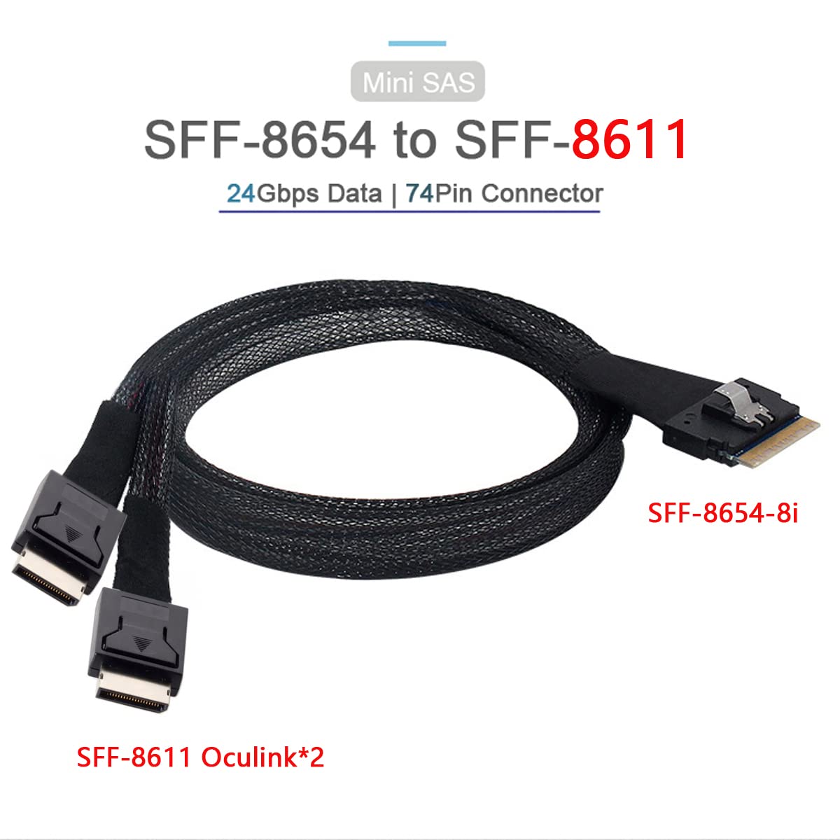PCI-E Gen5.0 MCIO 74Pin To Slim SAS SFF-8654 Extension Cable - Low Profile