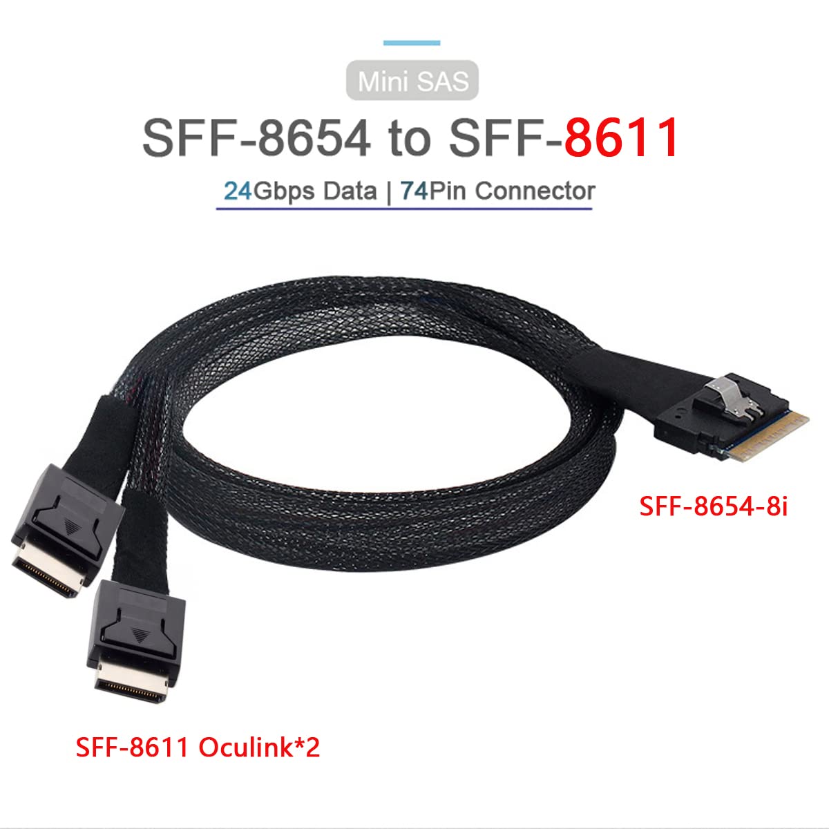 PCI-E Ultraport Slimline SAS Slim 4.0 SFF-8654 8i 74pin to Dual Oculink SFF-8611 Cable 0.5m