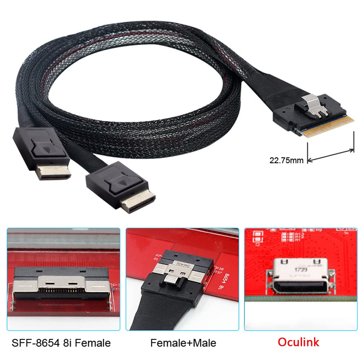 PCI-E Ultraport Slimline SAS Slim 4.0 SFF-8654 8i 74pin to Dual Oculink SFF-8611 Cable 0.5m