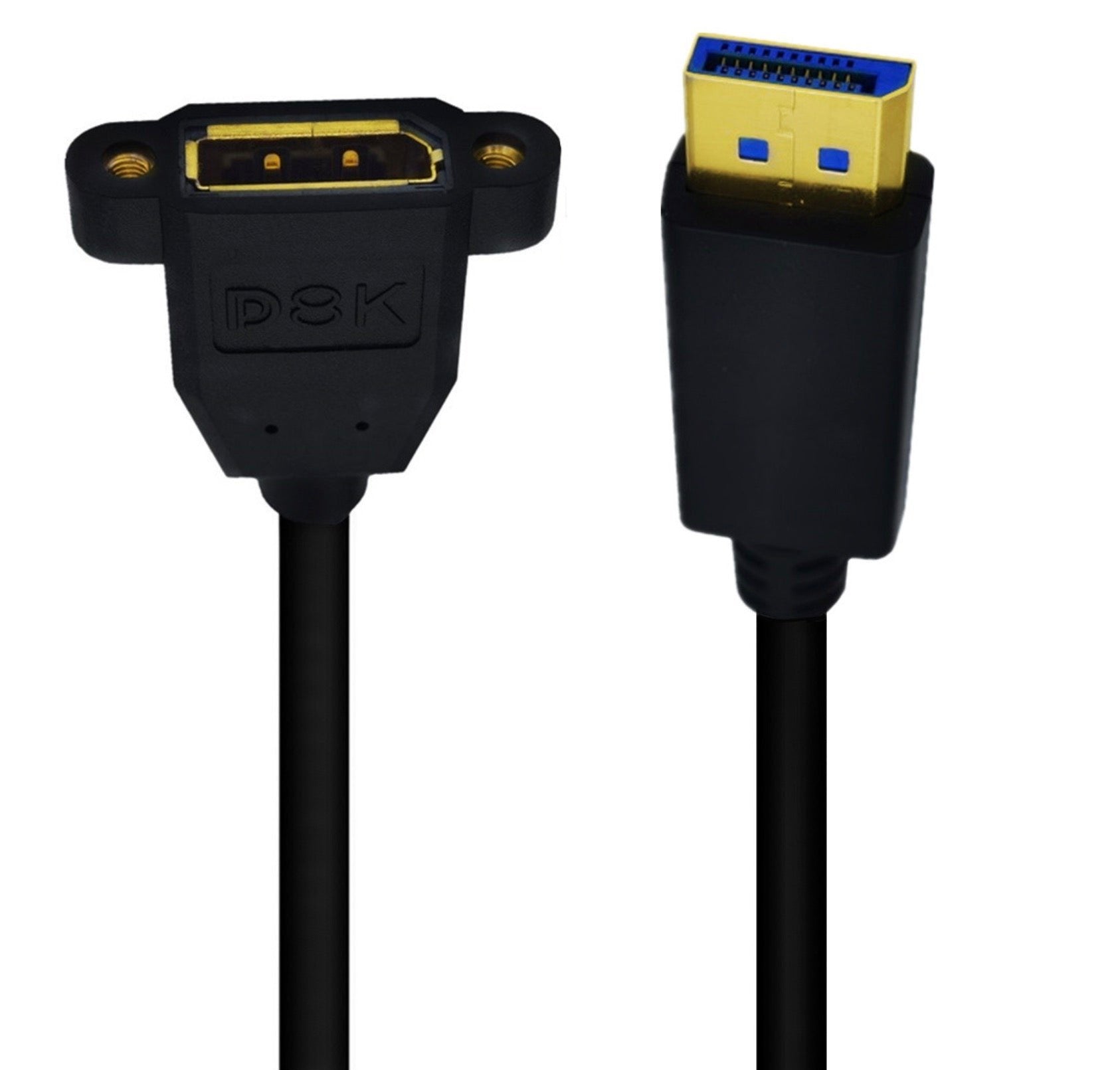 8K DisplayPort 1.4 male to female panel mount extension cable