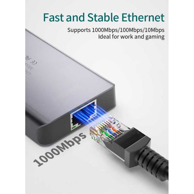 8 in 1 USB-C Hub with Gigabit Ethernet 4K HDMI USB 3.0 2 USB 2.0 PD 100W SD TF Card Reader Laptop Docking Station