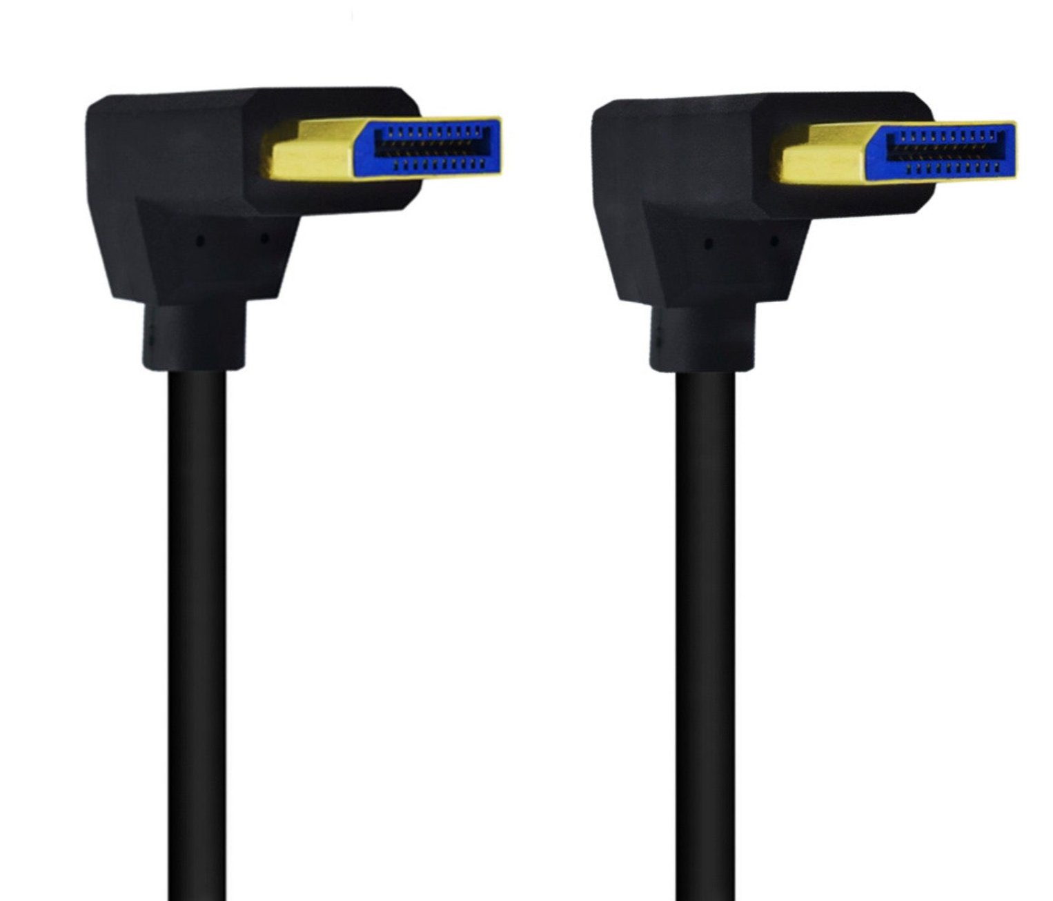 8K DisplayPort 1.4 male to male cable with dual 90 degree up angled connectors