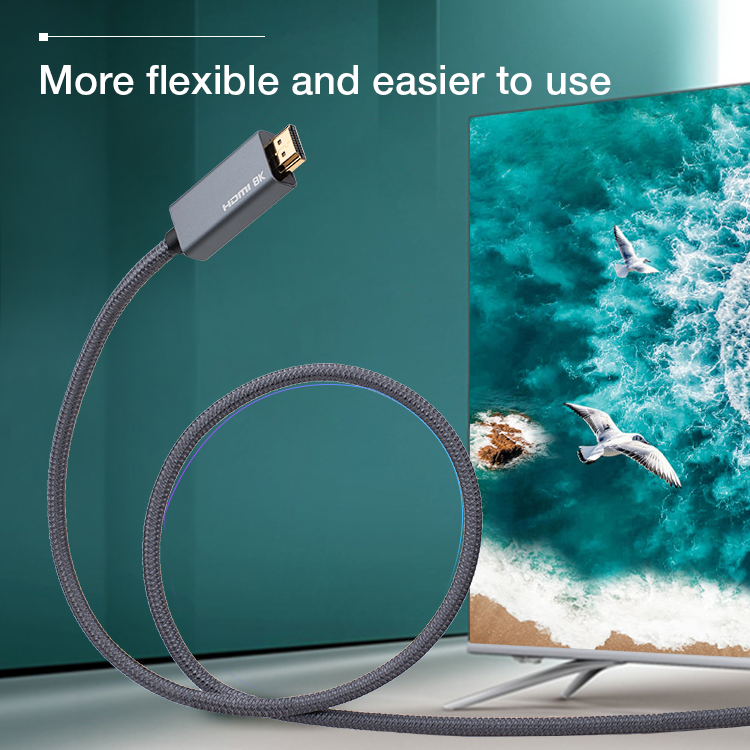 Flexible braided DisplayPort to HDMI cable designed for long-lasting durability and easy installation