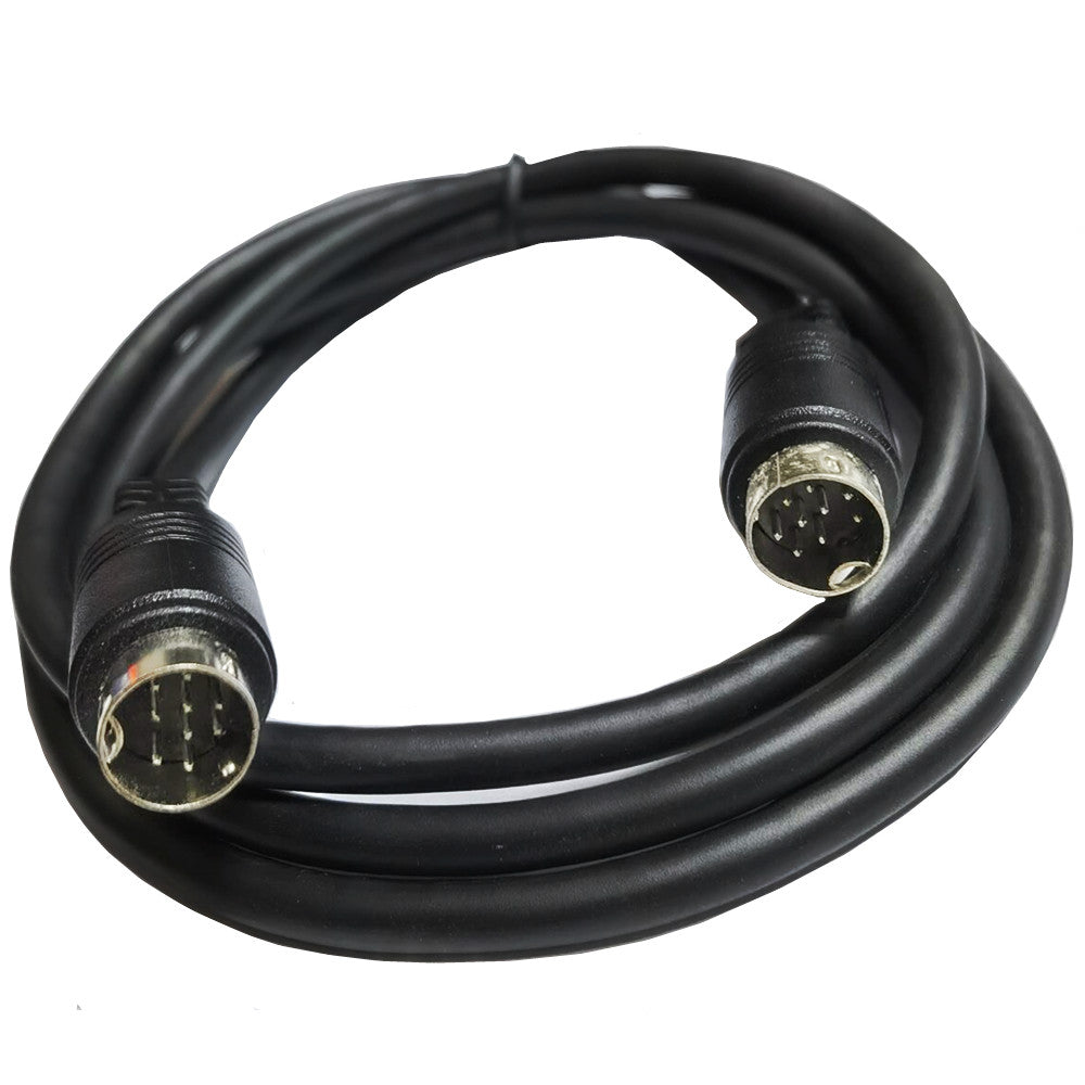 A black 9-pin Mini Din male to male stereo audio cable.