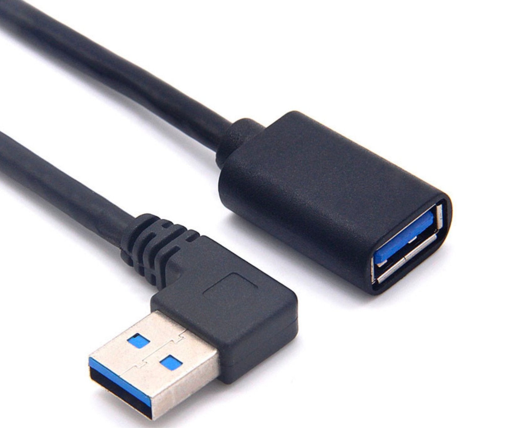 A collection of USB 3.0 Type A Male to Female extension cables in black, showing various angles and the connector details.