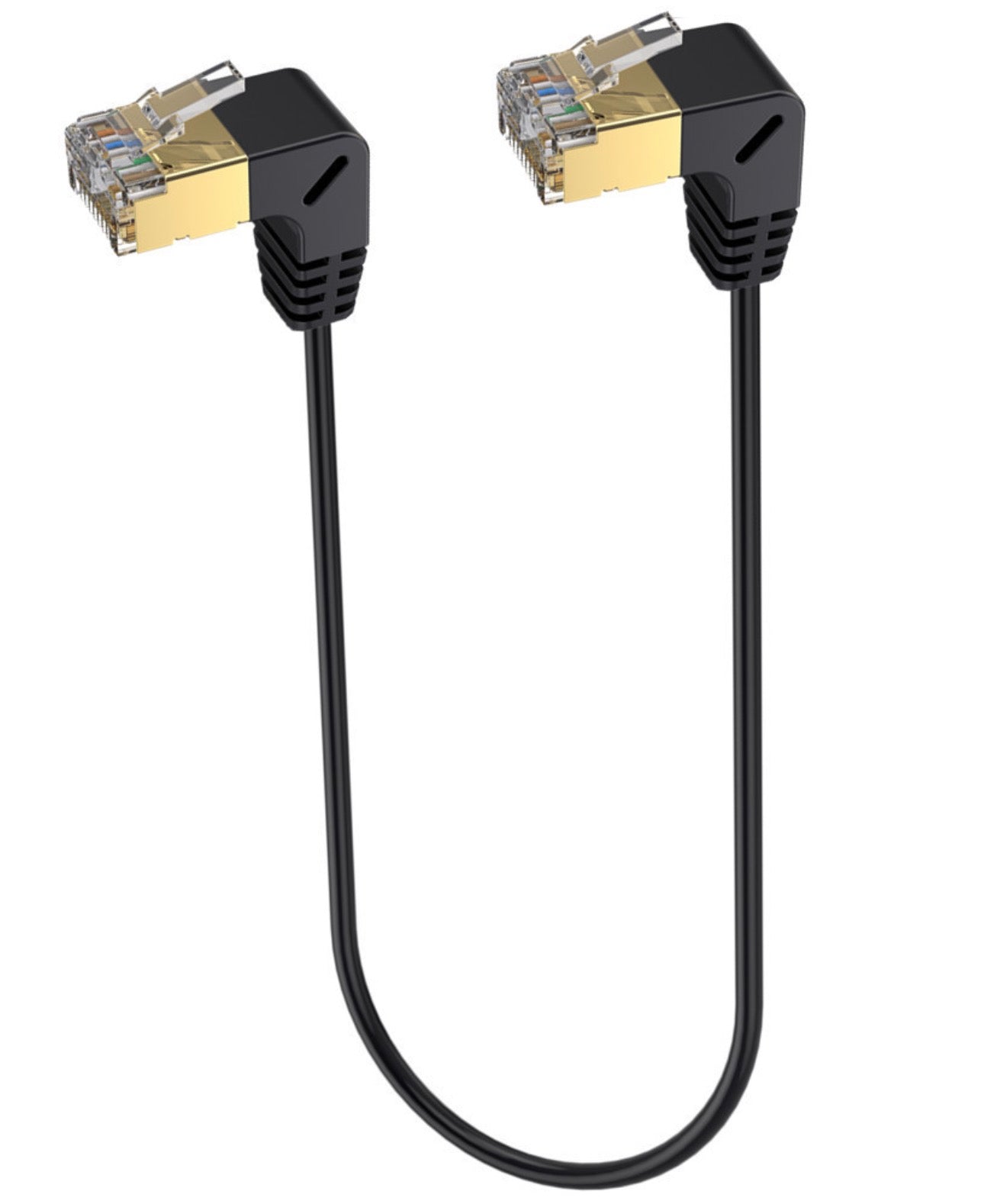 Angled CAT 8 SFTP Ethernet cable gold plated connectors