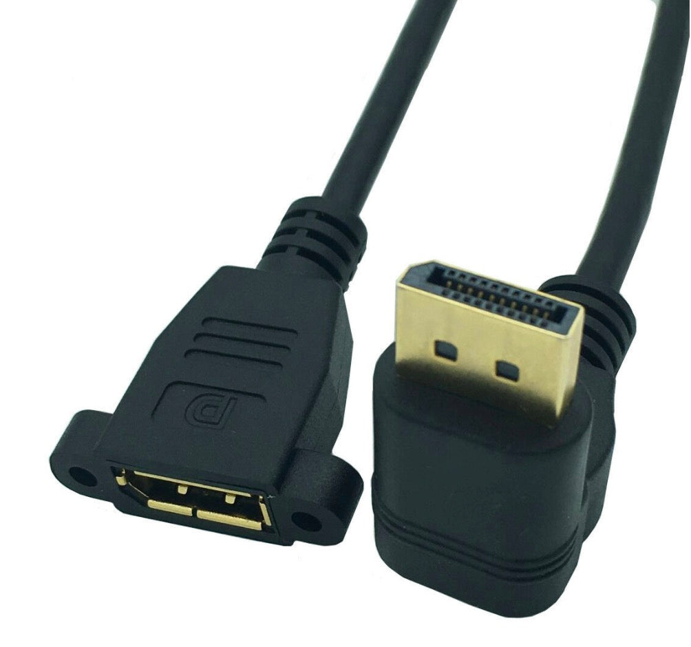 Angled DisplayPort extension cable for tight installation space