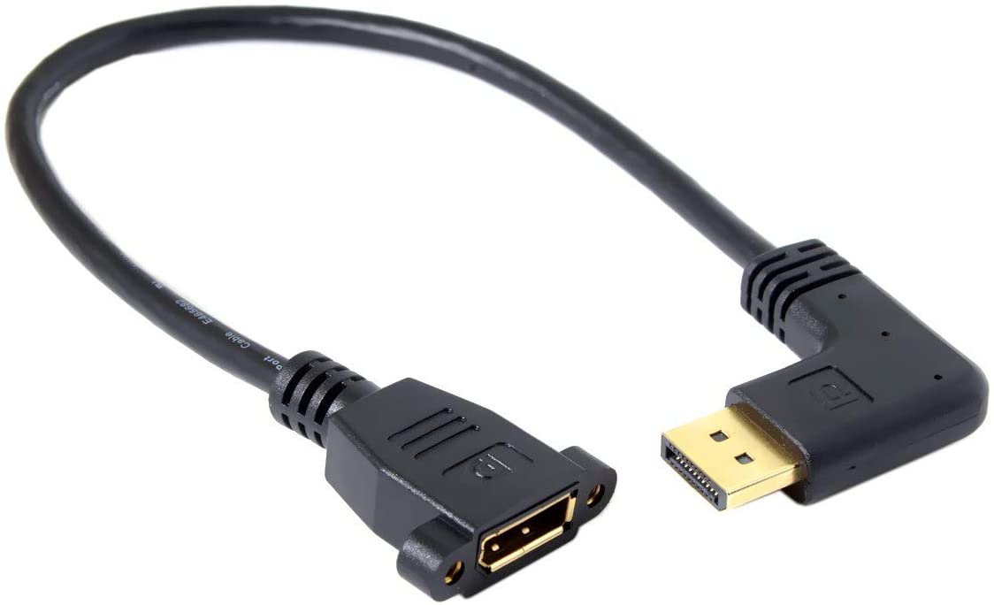 Angled DisplayPort male to female panel mount extension cable 0.3m for tight clearance installs