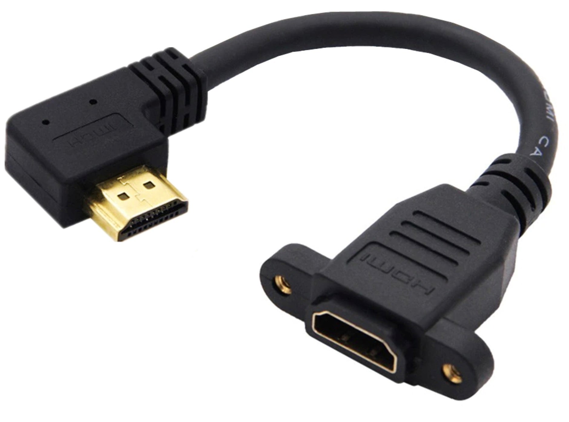 Angled HDMI male to panel mount HDMI female cable