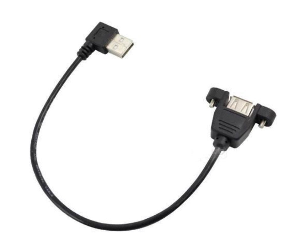Angled USB-A extension cable for tight installations
