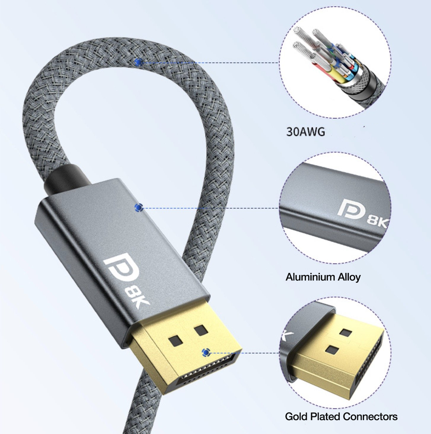 Braided Mini DisplayPort to DisplayPort 1.4 Ultra HD cable
