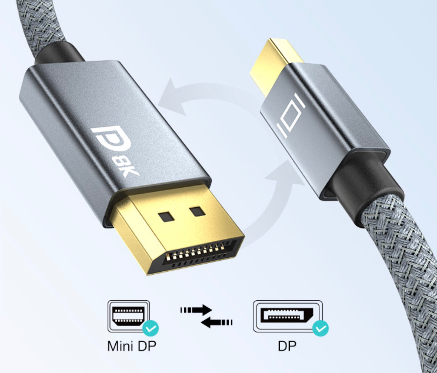 Close-up of DisplayPort connector on Mini DP to DP cable