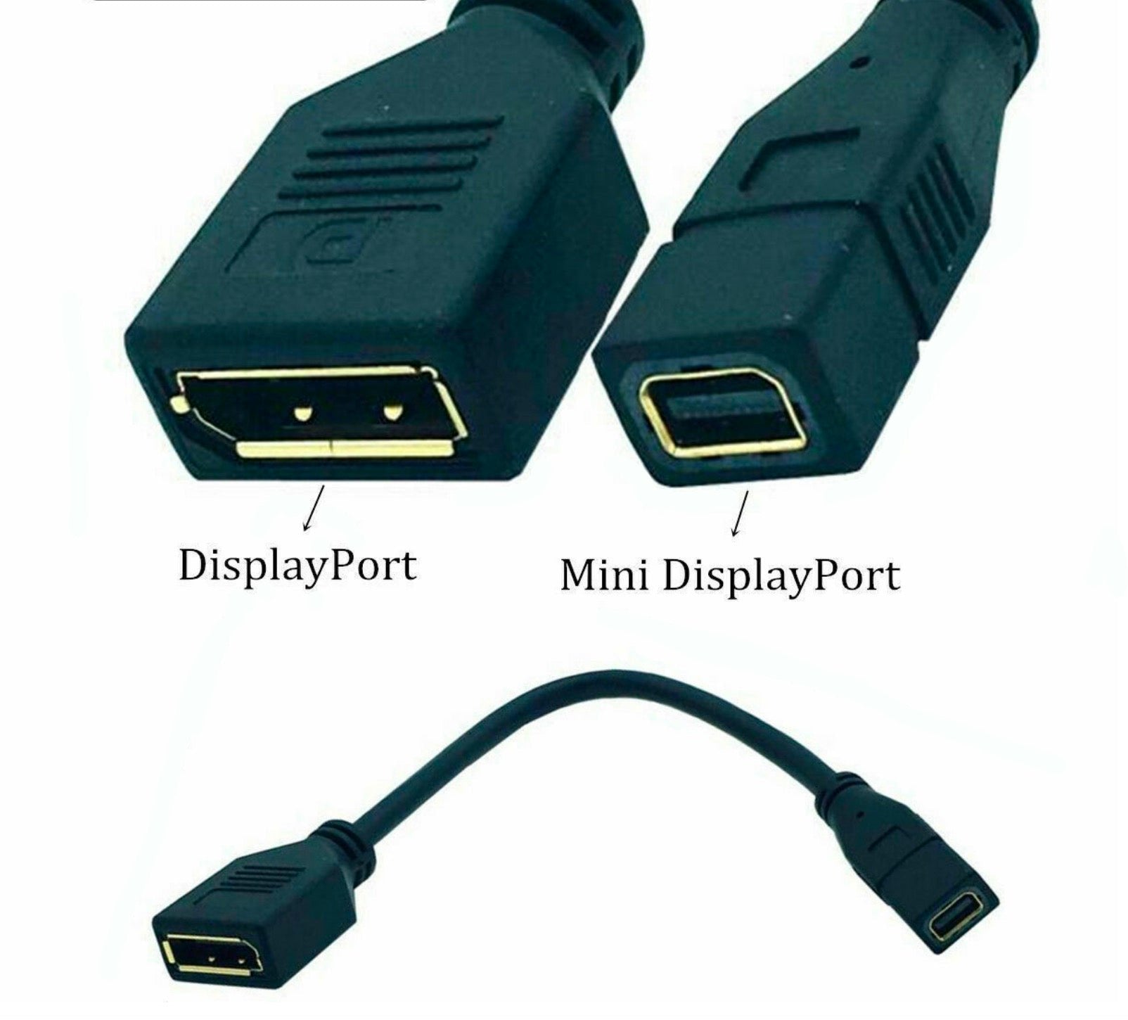Close-up of Mini DisplayPort female connector and DisplayPort female port