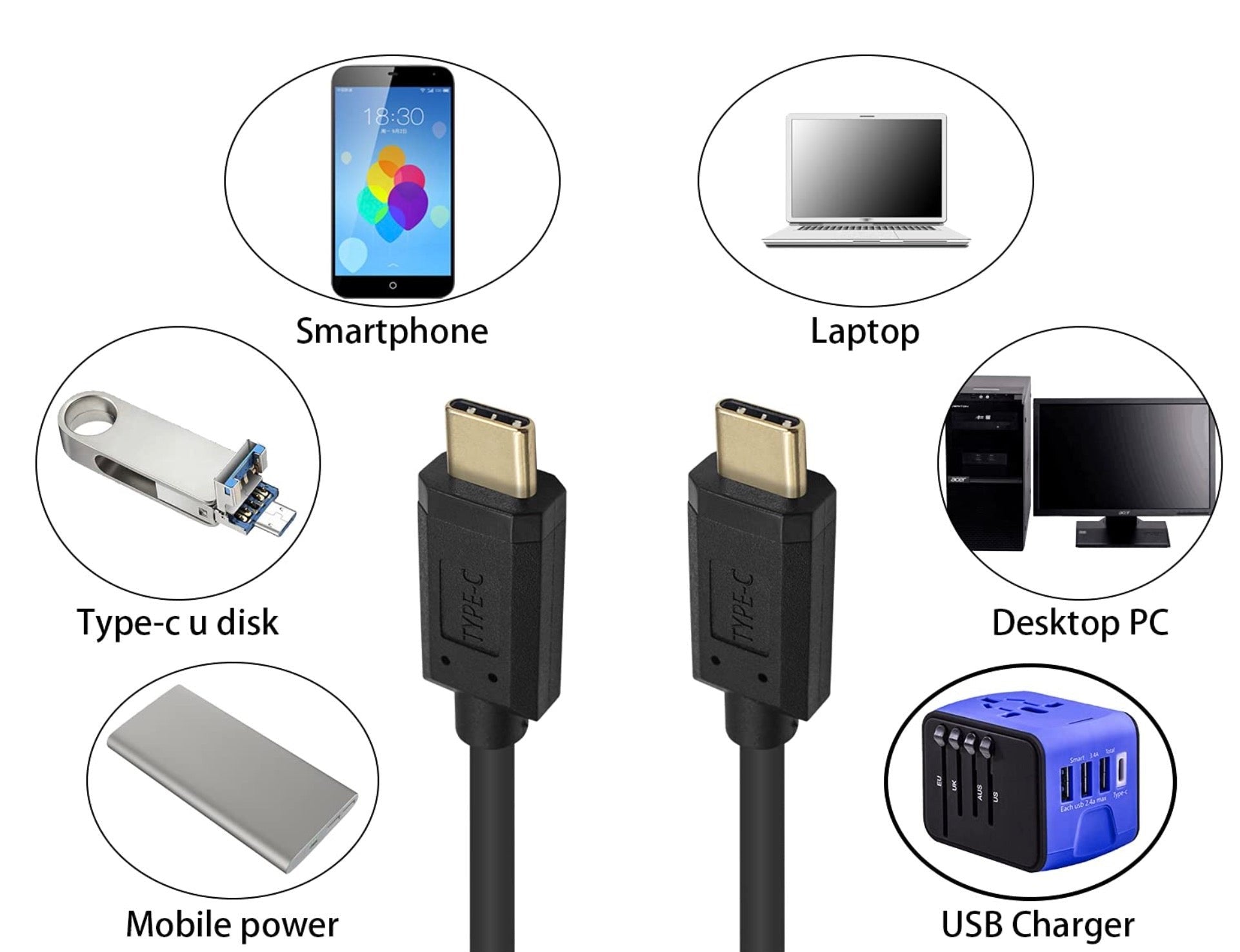 Coiled USB C cable extended to full length
