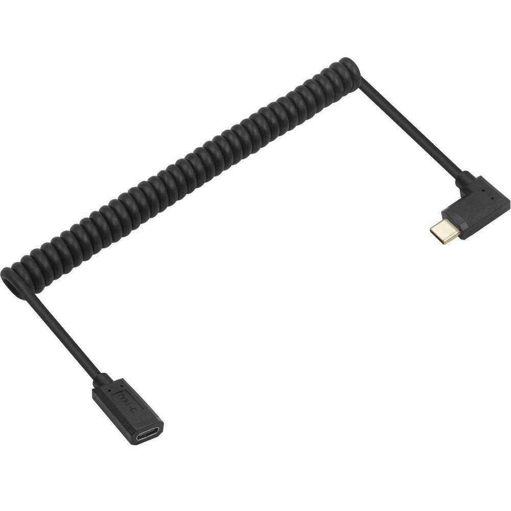 Coiled USB-C extension cable extended to full length