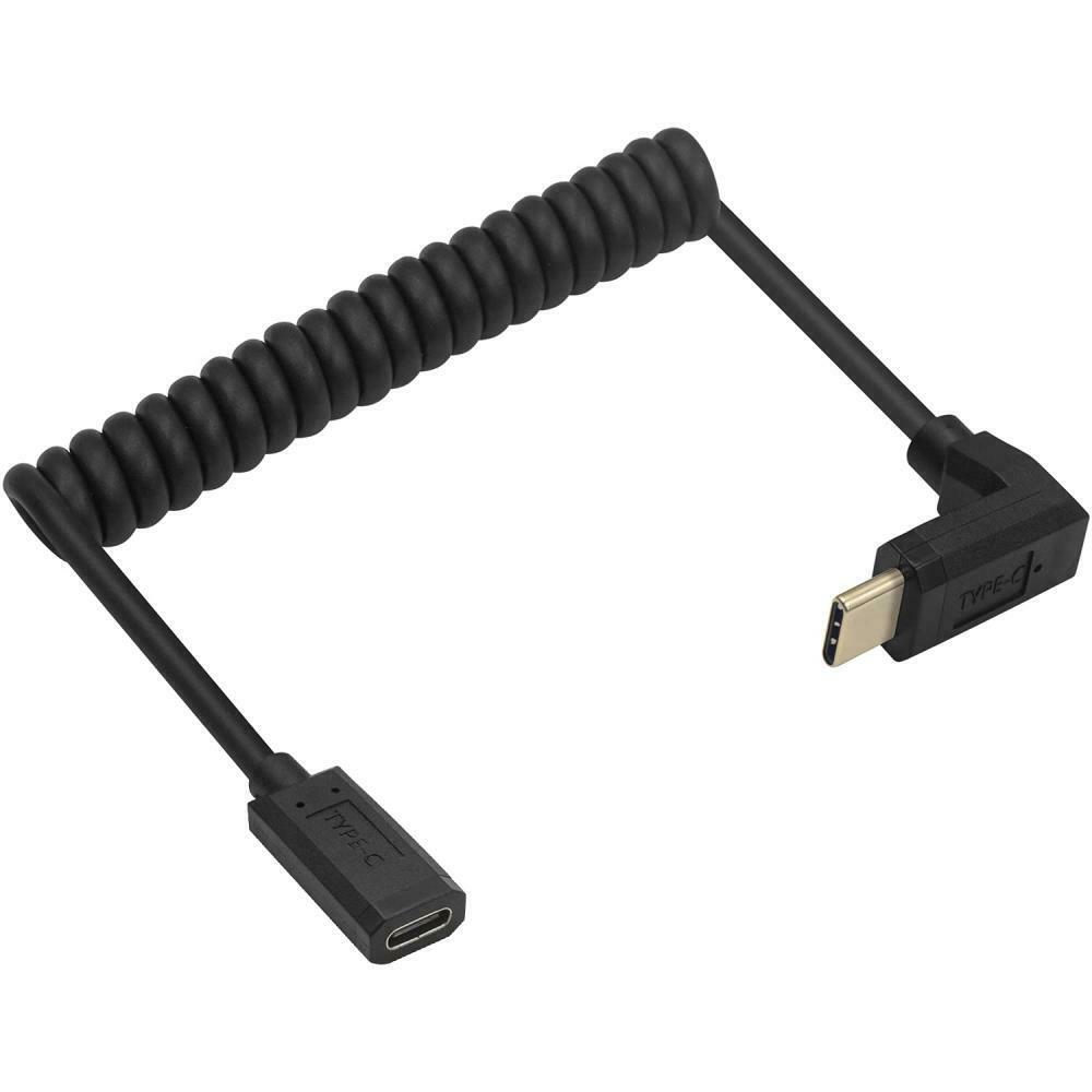 Coiled extension cable stretched to extended length