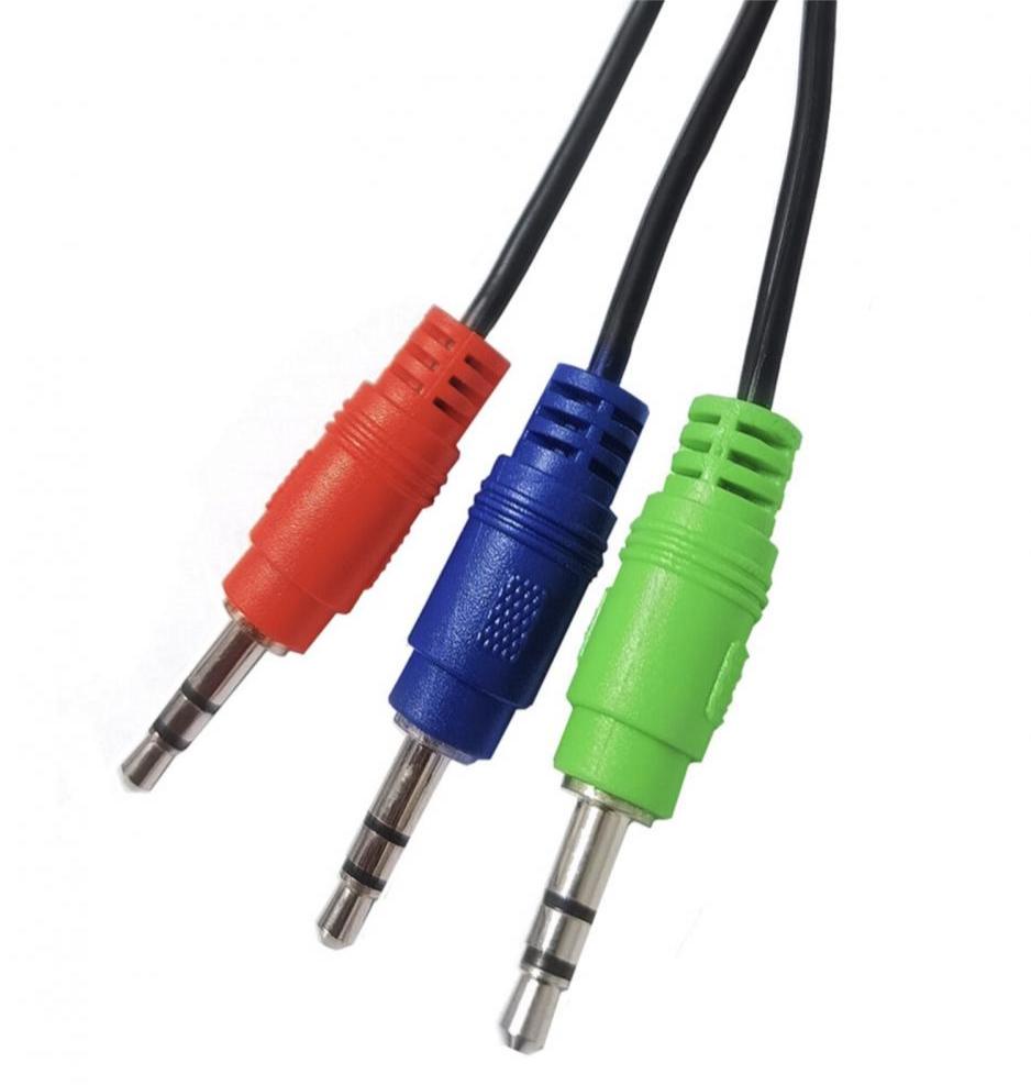 Colour coded 3.5mm audio plugs red blue green