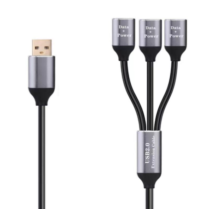 Compact USB 2.0 hub cable with aluminium housing