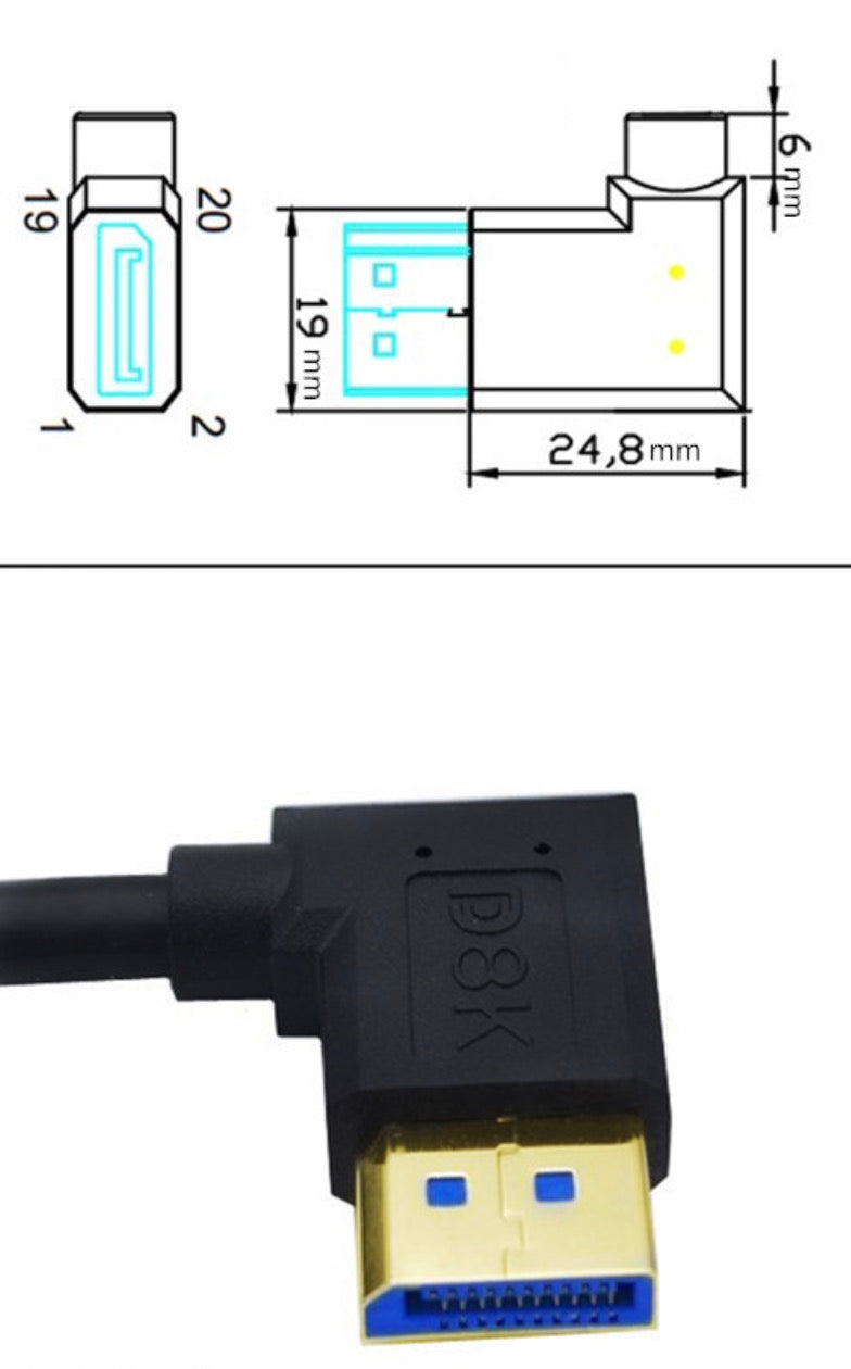 DP 1.4 straight to left angle male to male cable