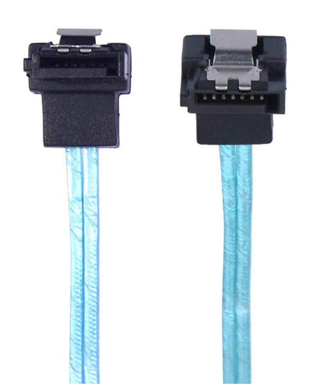 SATA extension cable showing locking latch connectors for secure installation