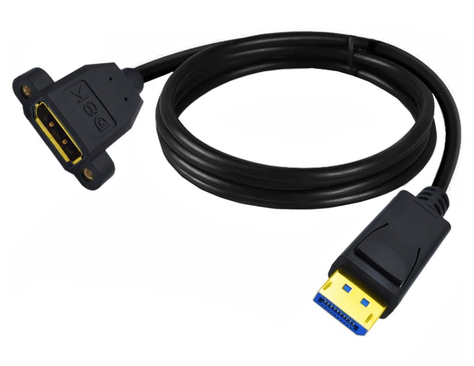 DisplayPort 1.4 male to female panel mount extension cable