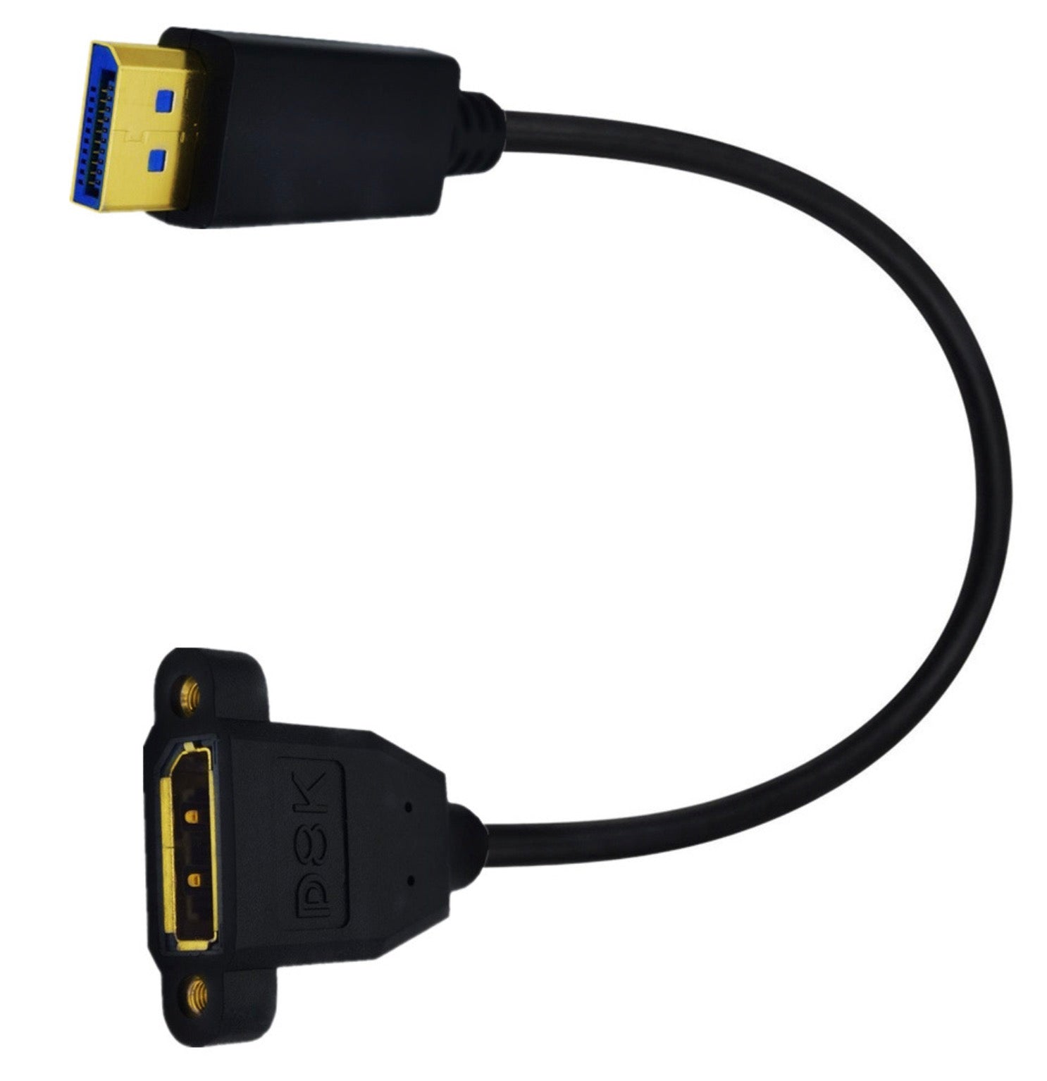DisplayPort extension cable for rack and panel installation