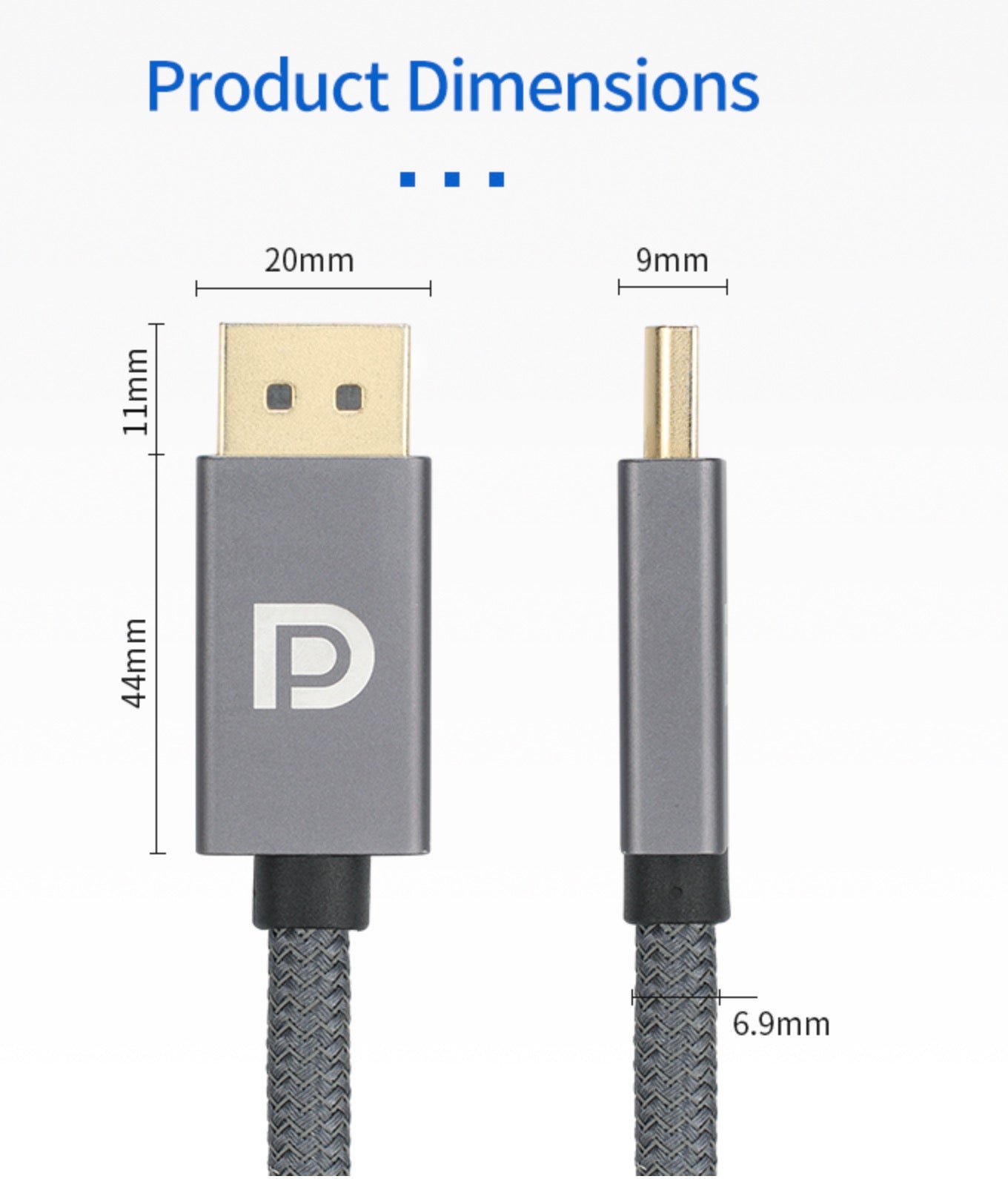 DisplayPort male connector on DP 1.4 cable