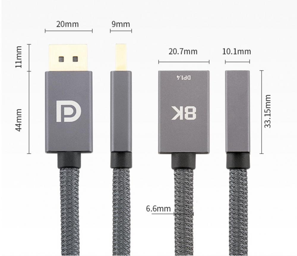 DisplayPort male connector on DP 1.4 extension cable