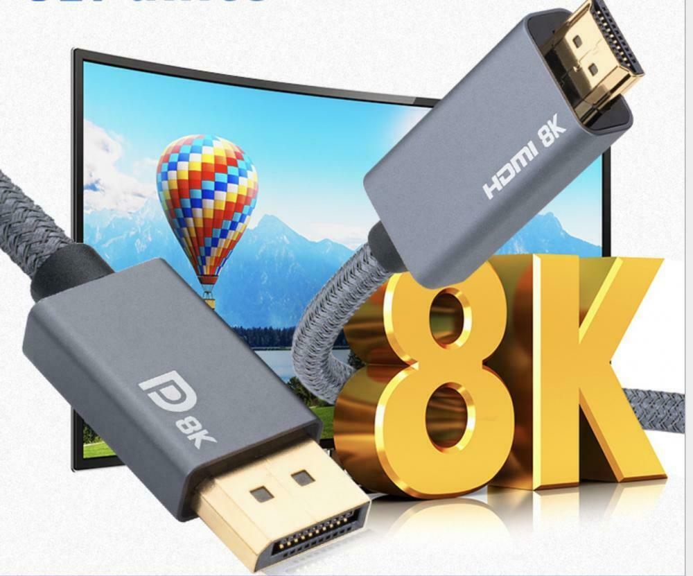 Displayport Male to HDMI Male 8K @30Hz Braided Video Cable
