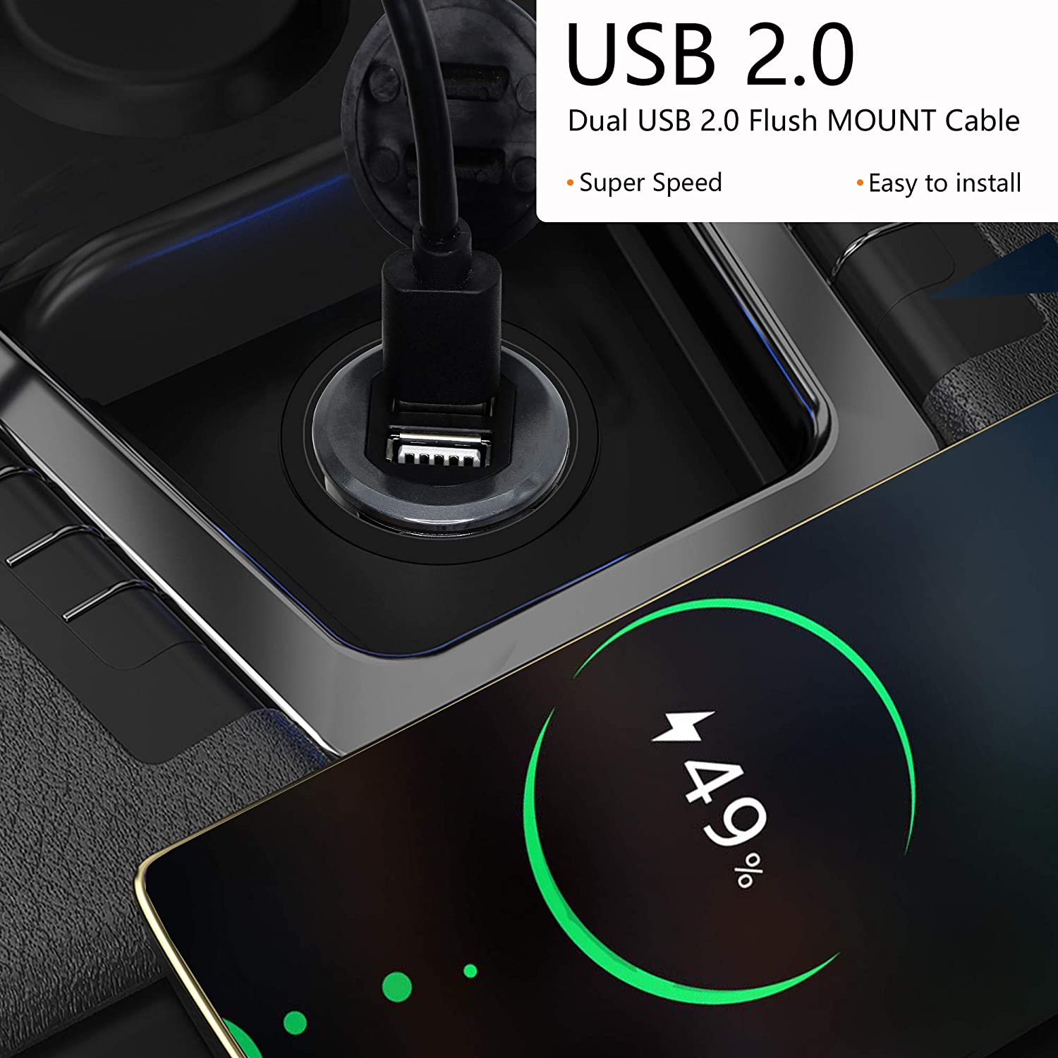 Dual USB-A 2.0 flush mount extension cable 